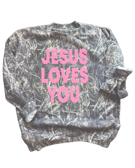 Camo Jesus Loves You Crewneck Sweatshirt